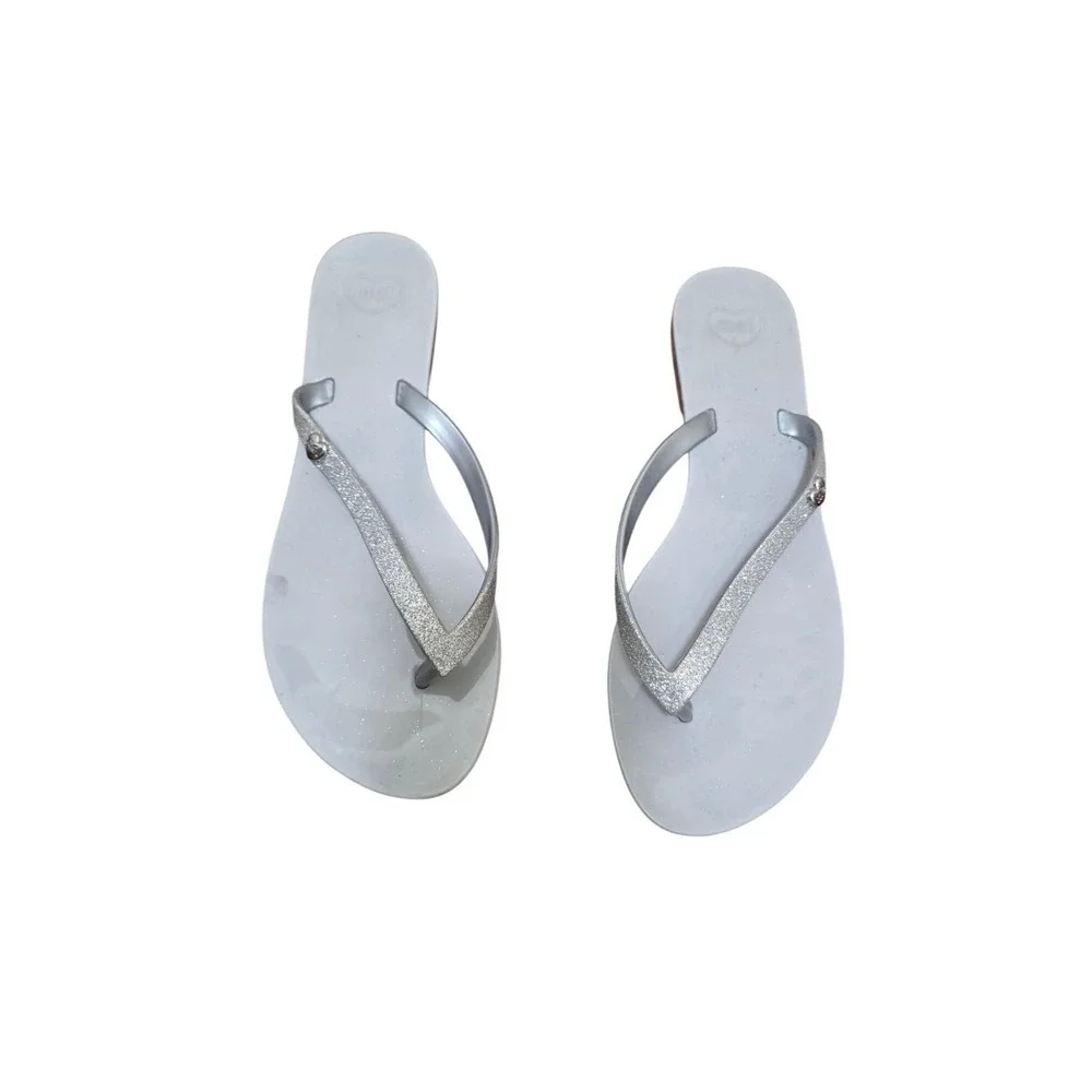 Melissa Women's Silver Glitter Strap Thong Flip Flops Sandals Size 6‎